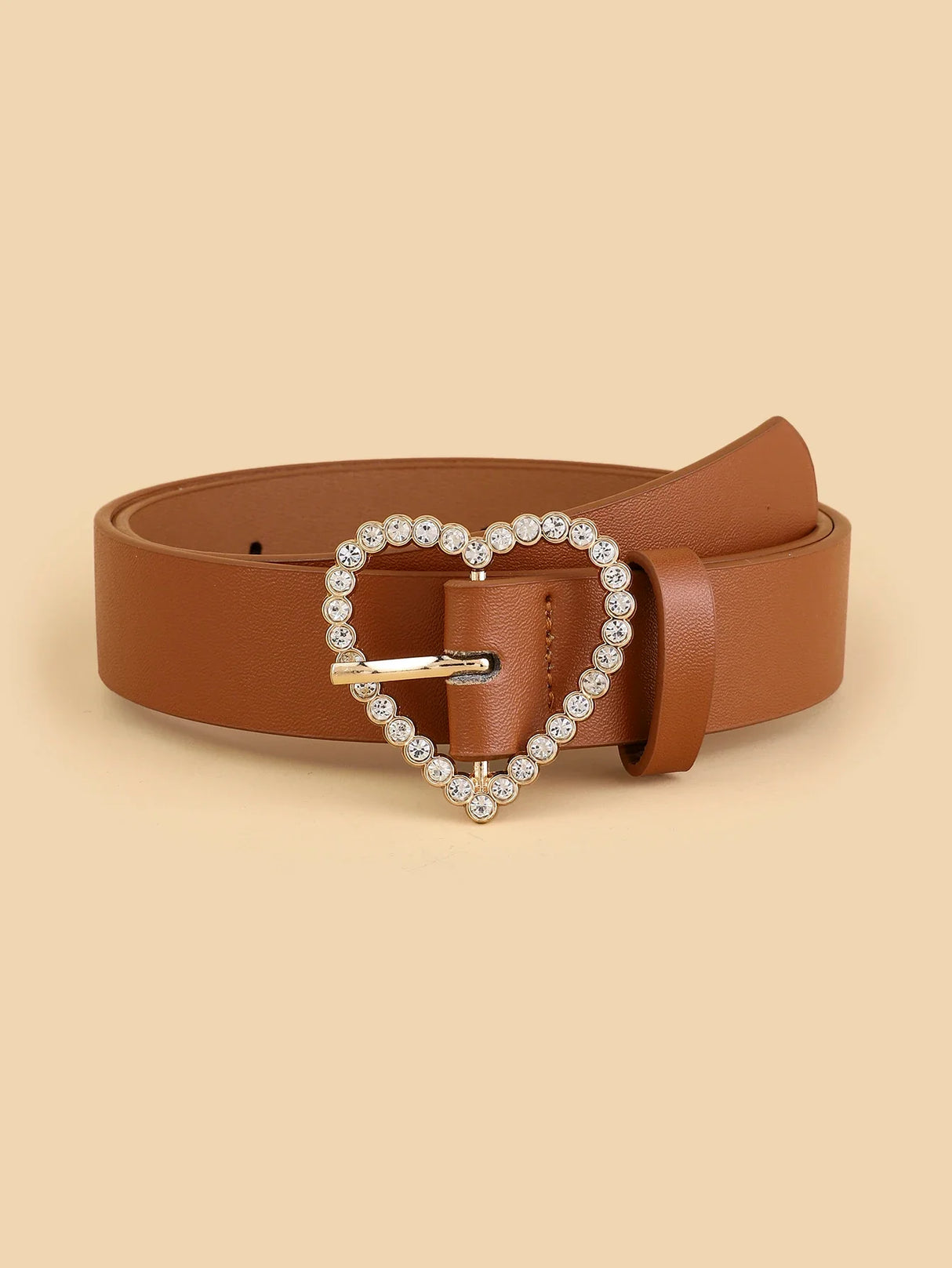 Women's New All Seasons Hot Heart-Shaped Diamond Buckle Head Belt Fashion Match Any Clothing Belt