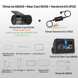 70mai 4K Dash Cam A800S Built-in GPS ADAS 140°FOV 70mai Camera Car DVR 24H Parking Monitor Front Cam Only, Support Rear Cam