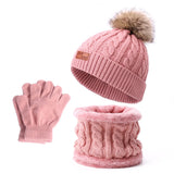 Baby Warm Winter Hats Scarf Gloves 3pcs Set Kids Toddler Bonnet Cute Pompom Knitted Hats Outdoor Warm Infant Accessories 1-5Y