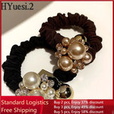 Luxury Rhinestone Pearl Hair Ties Ropes Women Girls Exquisite Elastic Crystal Beaded Ponytail Holder Scrunchies