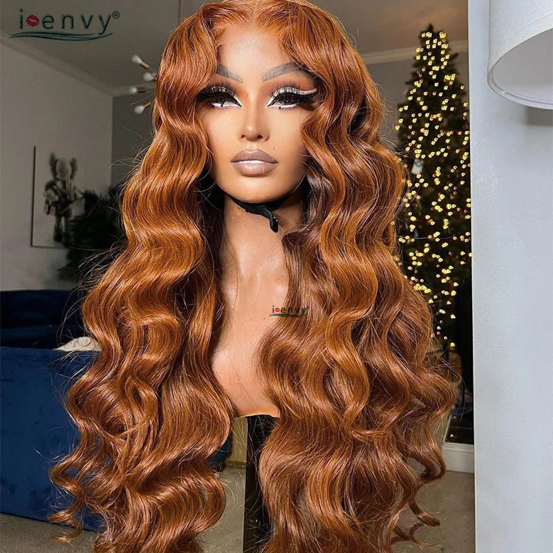 34'' Ginger Blonde Lace Front Wigs Pre Pluck Body Wave Colored Red 13X4 Hd Lace Frontal Human Hair Wigs Burgundy Lace Front Wigs