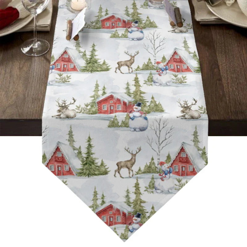 Christmas Snowflake Elk Linen Stain Resistant Table Runner Christmas Dinner Party Wedding Table Runner Kitchen Table Decorations