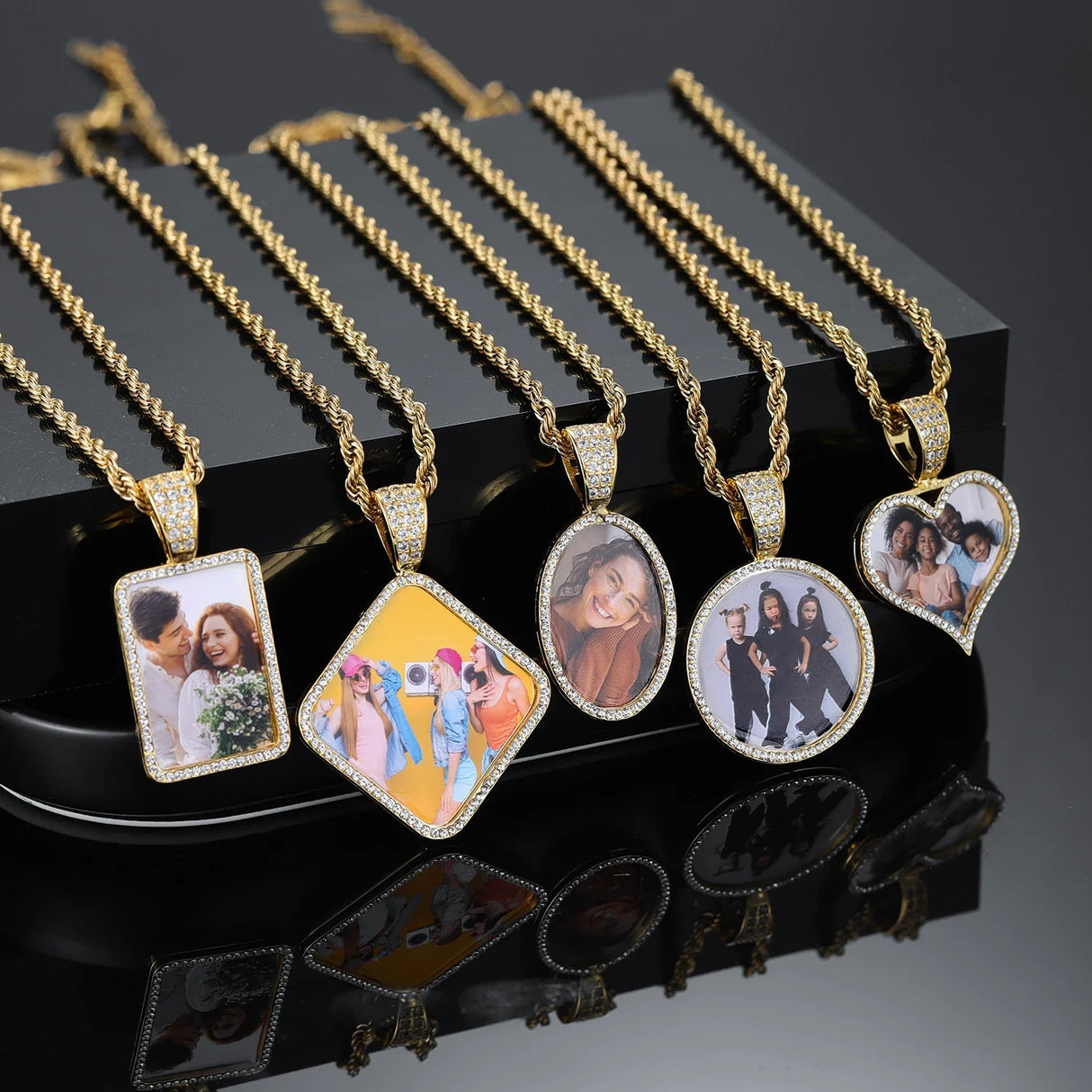 Custom Photo Pendant Necklace Personalized Hip Hop Jewelry Gifts For Women Men 18K Gold Plated Stainless Steel Memory Pendant