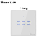 SONOFF T2/ T3 EU/ UK/ US Wifi/ 433mhz RF Smart Wall Touch Switch 1/2/3 Gang Remote Control Wifi Light Switches For Smart Home