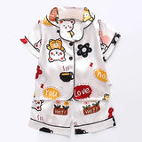 Toddler Girls Silk Satin Pajamas Sets Cartoon Kids Boys Pyjamas Baby Sleepwear Suit Girl Casual Home Wear Clothes Boy Loungewear