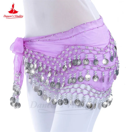 Belly Dance Belt for Women Chiffon Gold Coines Oriental Dancing Wear Accessies Girl's Chiffon Silver Coines Bellydance Hip Scarf