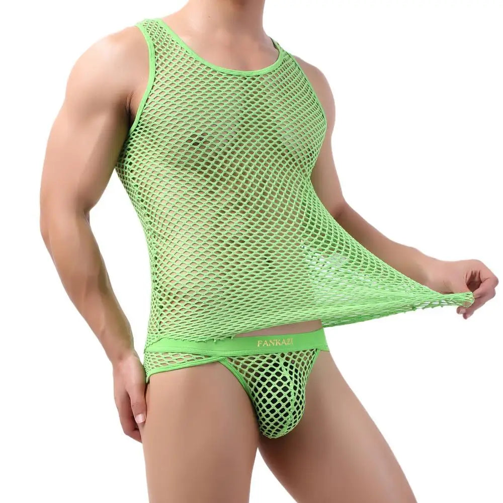 Men's Tank Tops Transparent Big Mesh Sleeveless Singlet Summer Breathable Fashion Undershirt Sexy Fishnet Vests