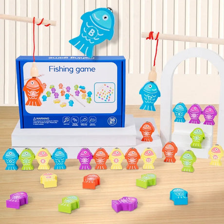 Montessori Wooden Fishing Children Toy Alphabet Numeric Cognition Color Magnetic Cognition Fish Educational games Toy for Kids