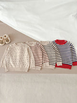 Spring And Autumn Newborn Infant Baby Boys And Girls Knit Top Shirt Stripe Round Dot Sweater Kids Fashion Baby Clothing