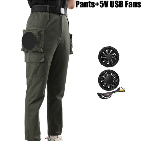 Fan Pants Cold Fishing Pure Cotton Site Welder Camping Ride Climbing Hiking Sports Fan Suit Air-Conditioning Clothes Fan Cooling