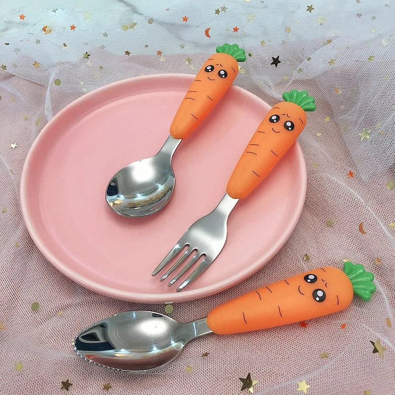 1/3Pcs Baby Feeding Utensils Cartoon Vegetable Fork Spoon Child Cutlery Set Kid Teaspoon Tableware Kitchen Gadgets Baby Items