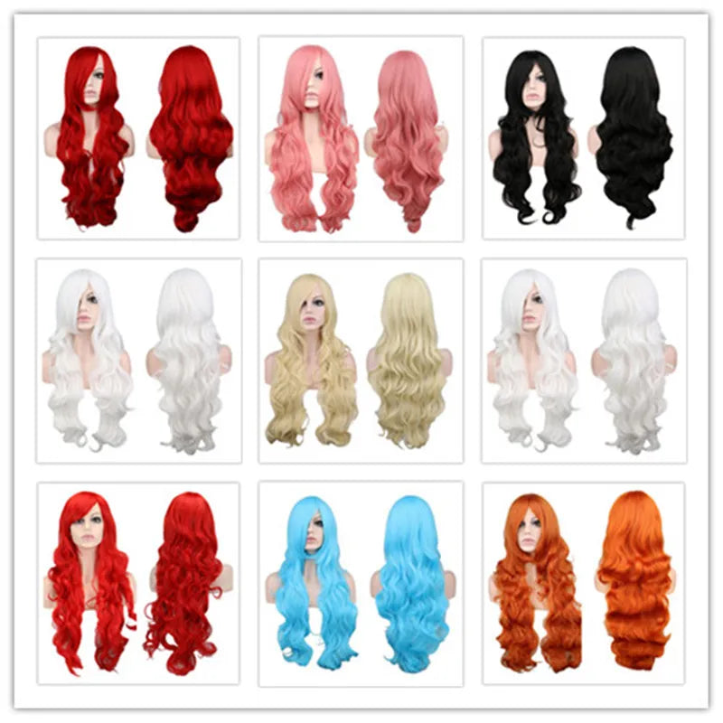 Women Synthetic Hair Red Pink Blue Orange Curly Body Wave Hair for Adult High Temperature Fiber Quality Halloween Wig