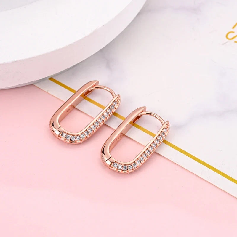 Rose Gold Hoop Earrings For Women 925 Silver Original Pave CZ Heart Ciecle Star Moon U Shape Earrings Luxury Wedding Jewelry