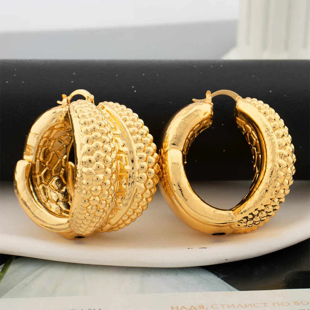 African Luxury 18K Gold Plated Earrings Dubai Hoop Earrings For Women Jewelry Sets Indian Nigerian Wedding Jewellery Party Gifts