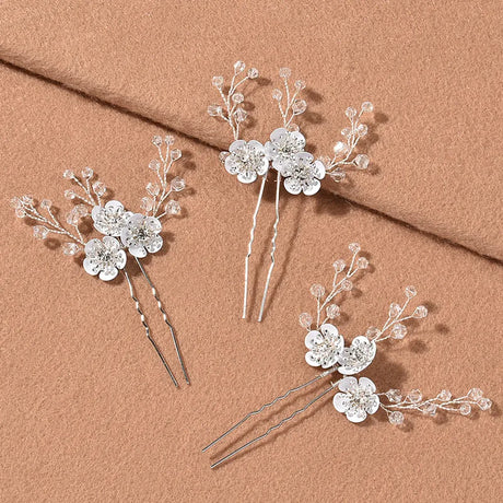 3pcs White Flower U Shaped Hairpin Pearl Elegant Hair Clips Hair Jewelry Accessories For Women Wedding Head Ornaments Hairpins