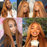 Ginger Blonde Lace Wigs for Black Women Straight Synthetic Light Brown Lace Wig T Part Pre Plucked with Baby Hair Glueless Wigs