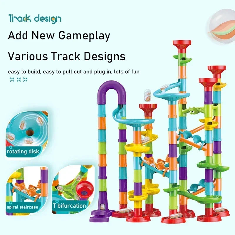 Creativity Marble Run Race Catapult Track Maze Building Blocks 93/113/142pcs Slide Beads Educational Toy Kids Gift Race Ball Toy