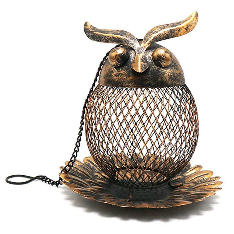 New Outdoor Hanging Wrought Iron Owl Bird Bird Feeder Garden Backyard Decoration Bird Cage Accessories Gift