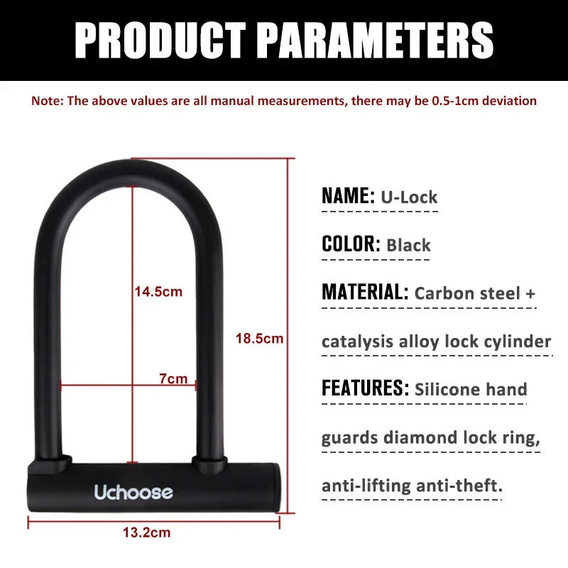 Anti Theft Convenient Motorcycle Accessories Security Lock Reinforced With Key Anti Theft Lock U-shaped Bicycle Motorbike Lock