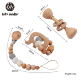 Let's Make Baby Wooden Teether Animals Rattle Chewable Crochet Beads Play Gym Stroller Toy Nursing Pendant Charms Teething