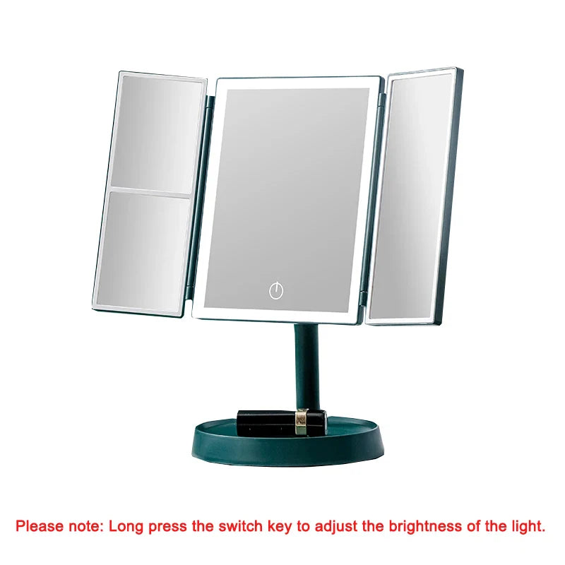 Foldable Makeup Mirror with LED Light 3 Tone Lights Desktop Vanity Mirror 2X/3X Magnifying 360° Adjustable Rechargeable