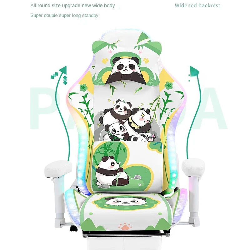 2023 New Fashion Panda Gaming Chair Girls Home Office Computer Chair Lift Rotation PRO with Light Learning Reclining Sofa Cтул