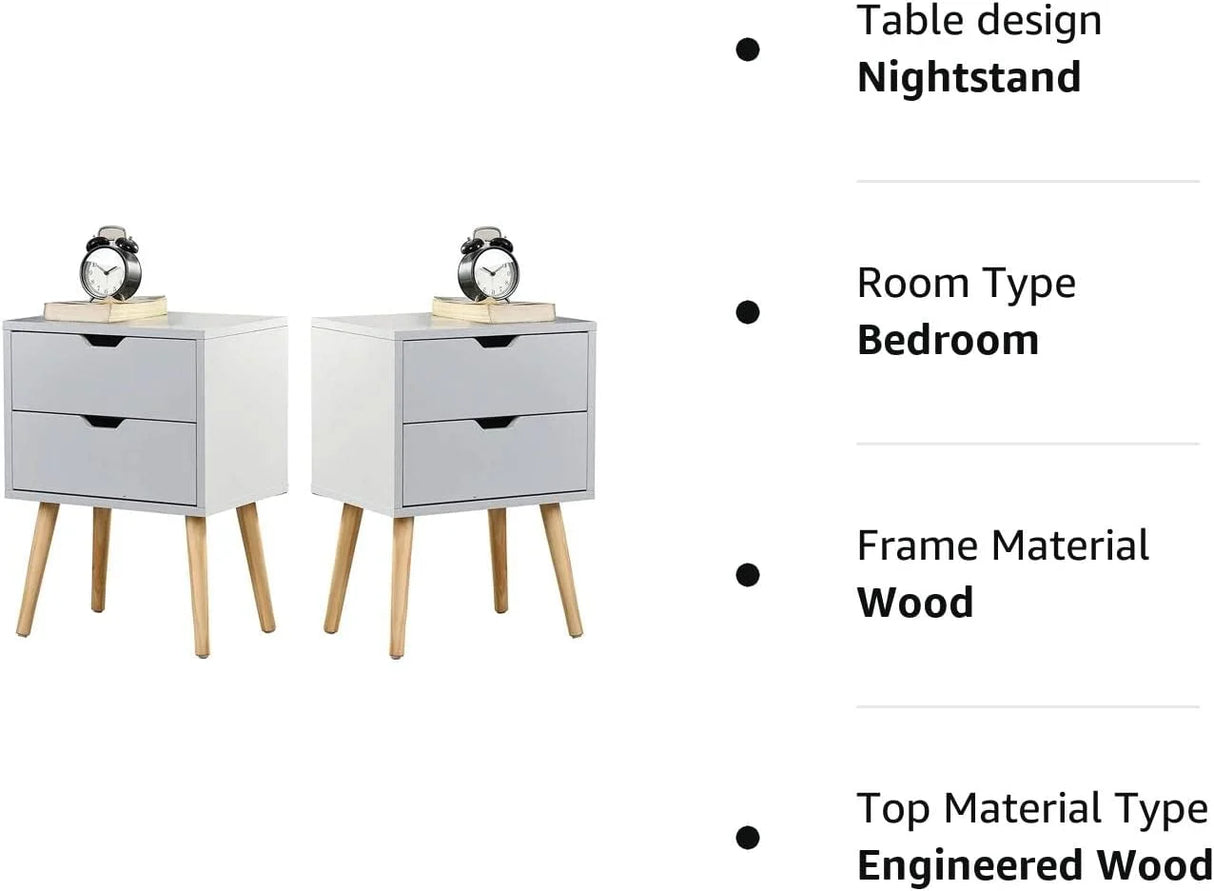 Nightstands Set of 2-Natural Beside Table with Storage Drawer - Midcentury Modern Bedroom Storage Cabinet