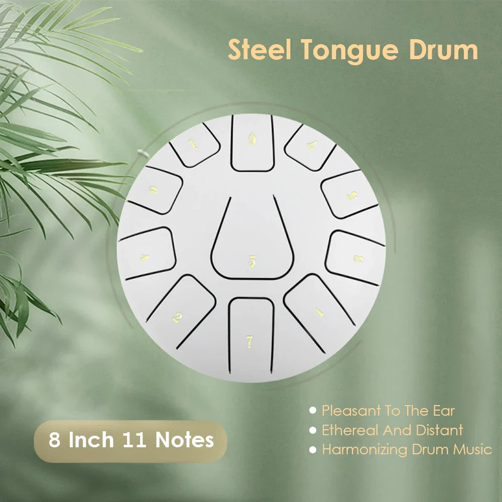 Steel Tongue Drum 8 Inch / 6 Inch 11 Notes Handpan Drum Drumstick Mallet Finger Percussion Tongue Tambourine for Meditation Yoga