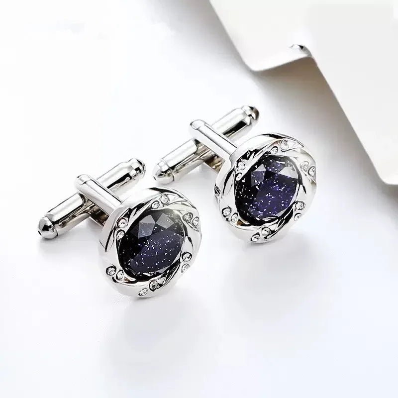 Silver Color Starry Sky Stone Cufflinks Tie Clip Set Men Womens Tie Bars Guests Cuff Links Buttons Necktie Clip Tie Pin Jewelry