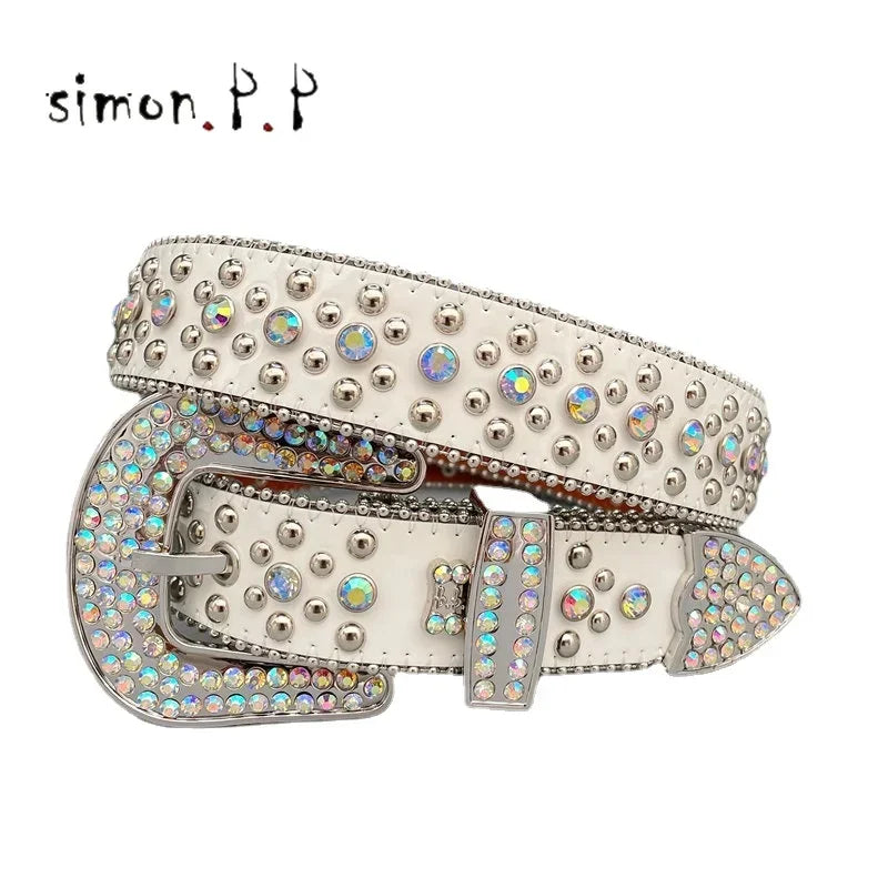 Punk Luxury Strap Diamond Belt Western Crystal Studded Belt Cowgirl Cowboy Rhinestone Belt For Women Men Jean Cinto De Strass