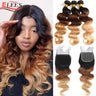 Ombre Body Wave Bundles With Closure Brazilian Human Hair Weave Bundles With Closure T4/30 Colored Bundles With Lace Closure