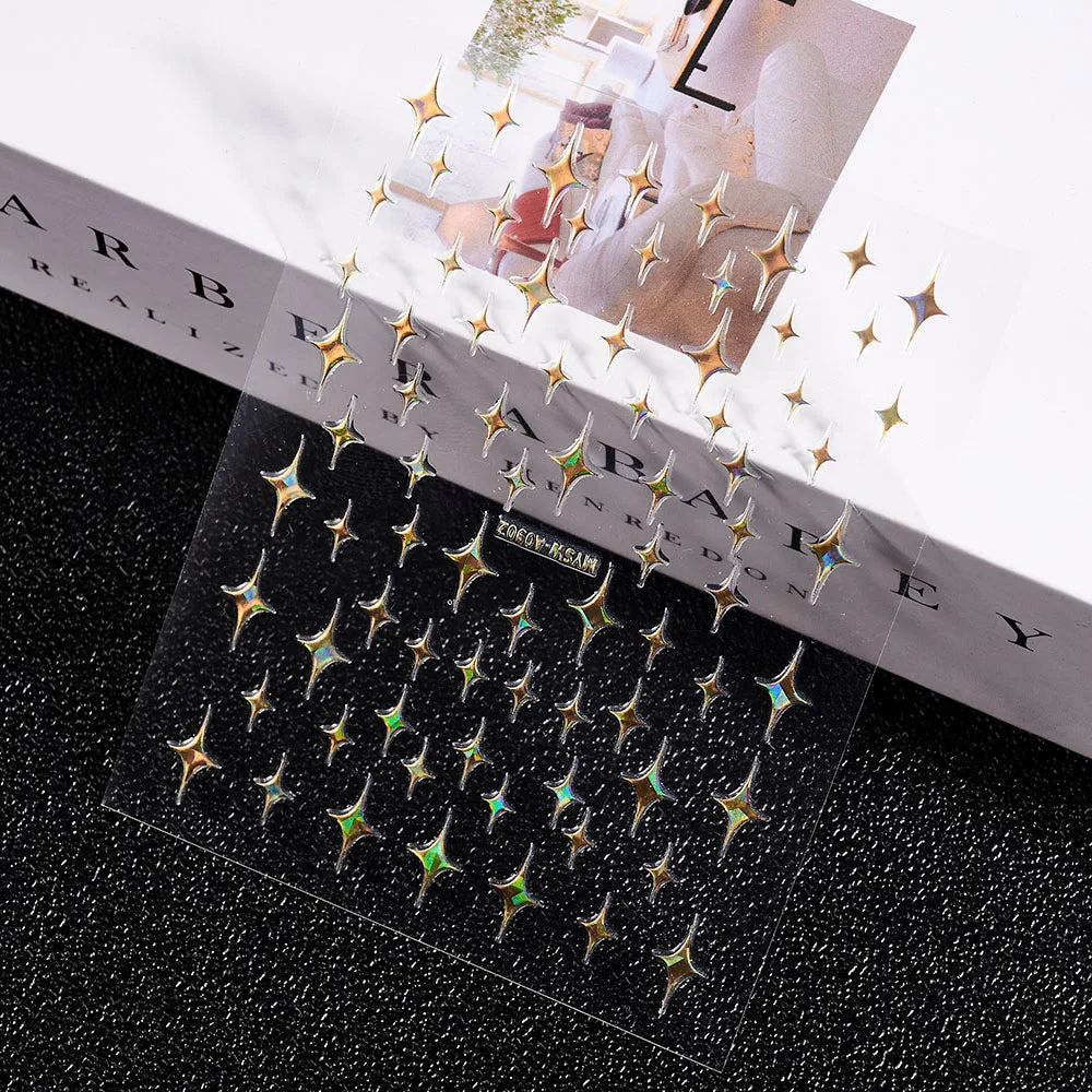 3D Gold Sun/Moon/Star Bronzing Nail Art Sticker 8*10cm Laser Star Moon Design Nail Decal Gold Silver Self-Adhesive Slider &*&