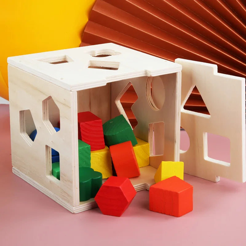 Montessori 15 Hole Intelligence Box Geometric Shapes 3D Puzzle Early Education Three-Dimensional Wooden Paired Building Block