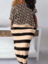 LW Plus Size matching sets Two Piece dress sets Letter Print Striped Skirt Set Fashion Casual Summer Tops+Bottoms Matching Outfi