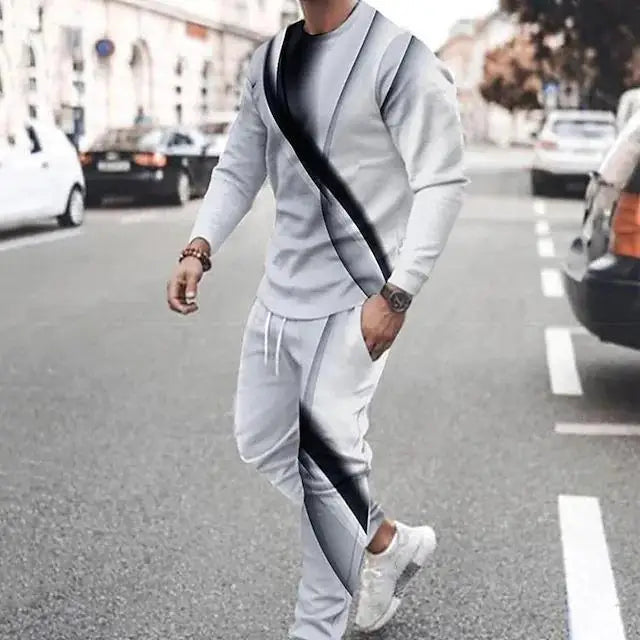 Fashion Men T-shirt Tracksuit Sets Casual 3D Print Outfit Jogging Sportwear Long Sleeve Shirt Trousers Suit Oversize Clothes