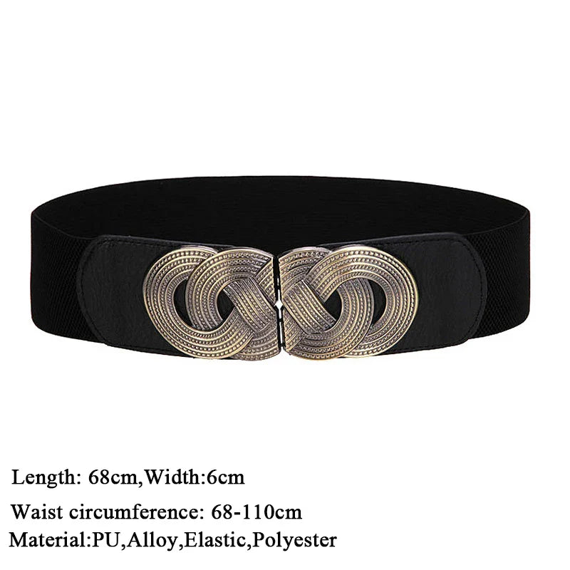 Women Elastic Stretch Waistbands  Female Gold Round Buckle Belts Fashion Wide Waist BeltsLadies Decorative Belt For Dress Coats