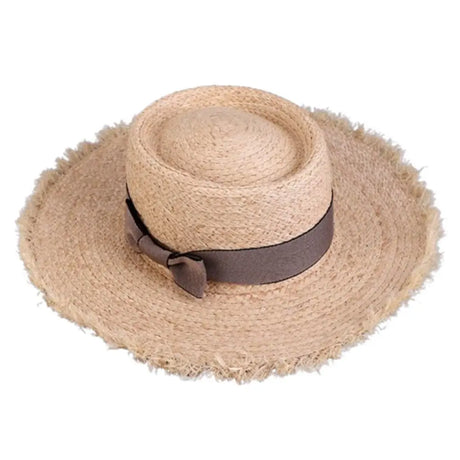 Wide Brim Sun Hats Fashion Flat Top Bowknot Panama Cap Floppy UV Protection Straw Hats Women