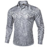 Luxury Silk Polyester Casual Shirts for Men Long Sleeve Blouse Prom Tuxedo Formal Purple Paisley Designer Men Clothing