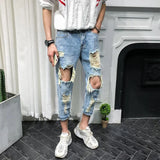 Men Jeans Knee Hole Ripped Stretch Skinny Denim Pants Solid Color  Autumn Summer Hip-Hop Style Slim Fit Trousers 2023 pantalones