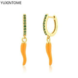 Yellow Red Small Chili Hoop Earrings For Women Girl Creative 925 Sterling Silver Ear Buckle Earrings Gifts Female Jewelry