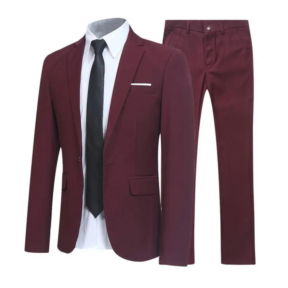 1 Set Trendy Men Blazer Pants British Style Men Suit Set Turndown Collar One Button Lapel Suit Set  Streetwear