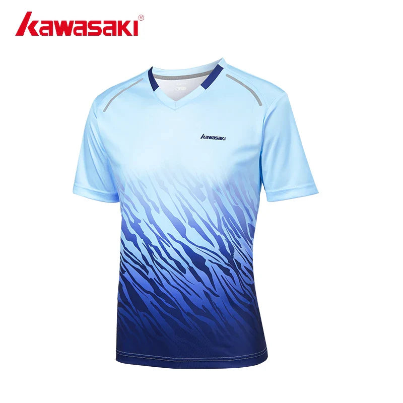 Kawasaki Original Women Men Couple Badminton Clothing Short Sleeve V-neck Badminton Shirt  Table Tennis Clothes A1942 A2942