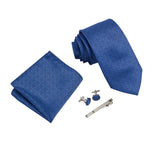 Men Polka Dot Navy Blue Hombre Necktie Sets with Hankie Metal Cufflinks Clip Set Shirt Accessories Fit Wedding Performance Tie