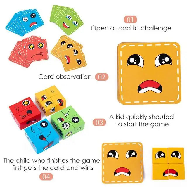 New 3D Montessori Geometry Puzzles Building Block Face Changing Logical Thinking Training Wooden Children's Early Education Toy