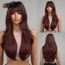 Copper Ginger Brown Wigs with Bangs Natural Synthetic Long Wavy Wigs for Black Women Afro Cosplay Daily Heat Resistant Hair Wig