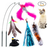 Interactive Cat Toy Handfree Cat Stick Playing Kitten Playing Teaser Wand Toy Suction Cup Bird/Feather Cat Wand Toys Set