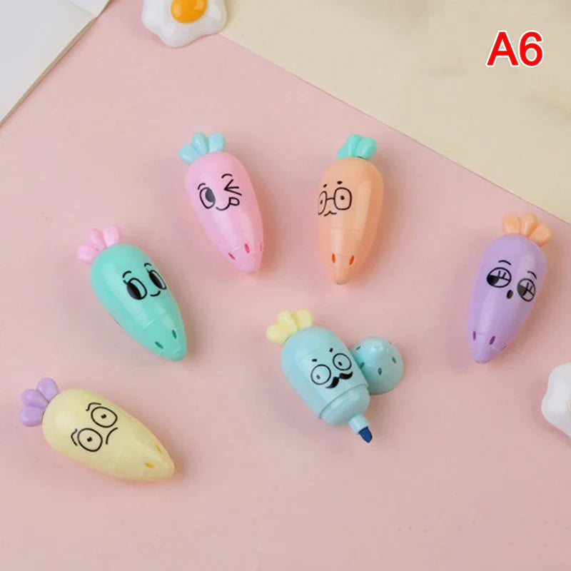 6Pcs/Lot Cute Cartoon Cat Highlighters School Office Stationery Students Drawing Supplies Kawaii Ice Cream Mini Paint Marker Pen
