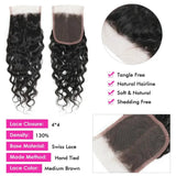 Water Wave Human Hair Bundles With 4x4 Lace Closure Peruvian Hair Curly Wavy Bundles Extensions With Lace Closure For Women