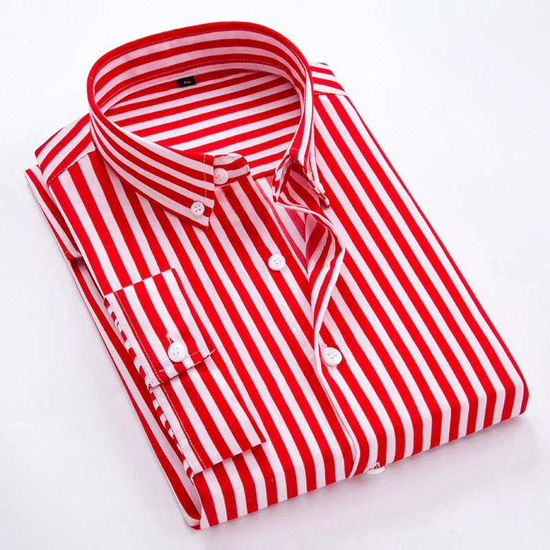 Men's Striped Long Sleeved Shirt 2023 Autumn High-quality Fashionable Business Slim Fitting Formal Shirt Winter Thickened Shirt