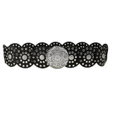 Women Belt Vintage Hollow Out Cowboy Style Lady Waist Strap Wear-resistant Round Exaggerated Western Style Wide Disc Belt